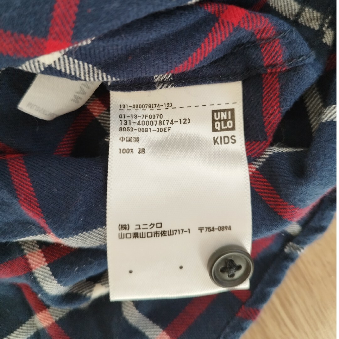 UNIQLO(ユニクロ)のUNIQLOキッズ 110cm　ネルシャツ　長袖　薄手　綿100％ キッズ/ベビー/マタニティのキッズ服男の子用(90cm~)(ブラウス)の商品写真