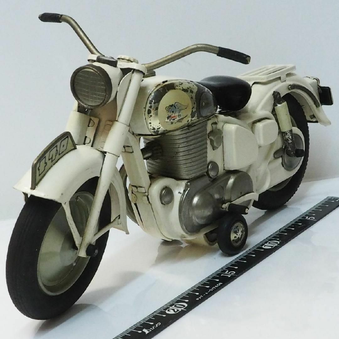 萬代屋【カワサキ メグロ白ホワイト】ブリキ製バイク二輪車オートバイTIN【箱無】