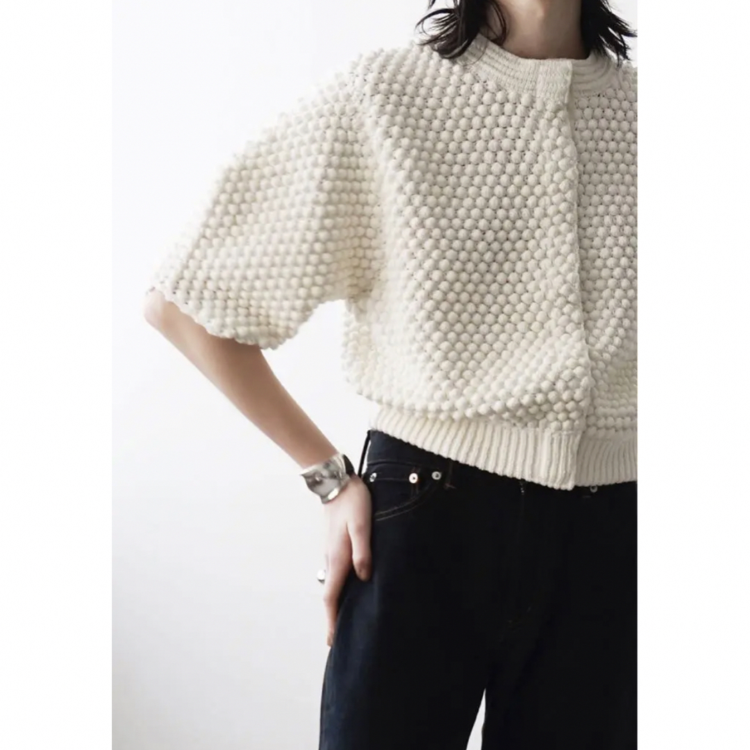 CLANE 3D DOT HALF SLEEVE KNIT CARDIGAN