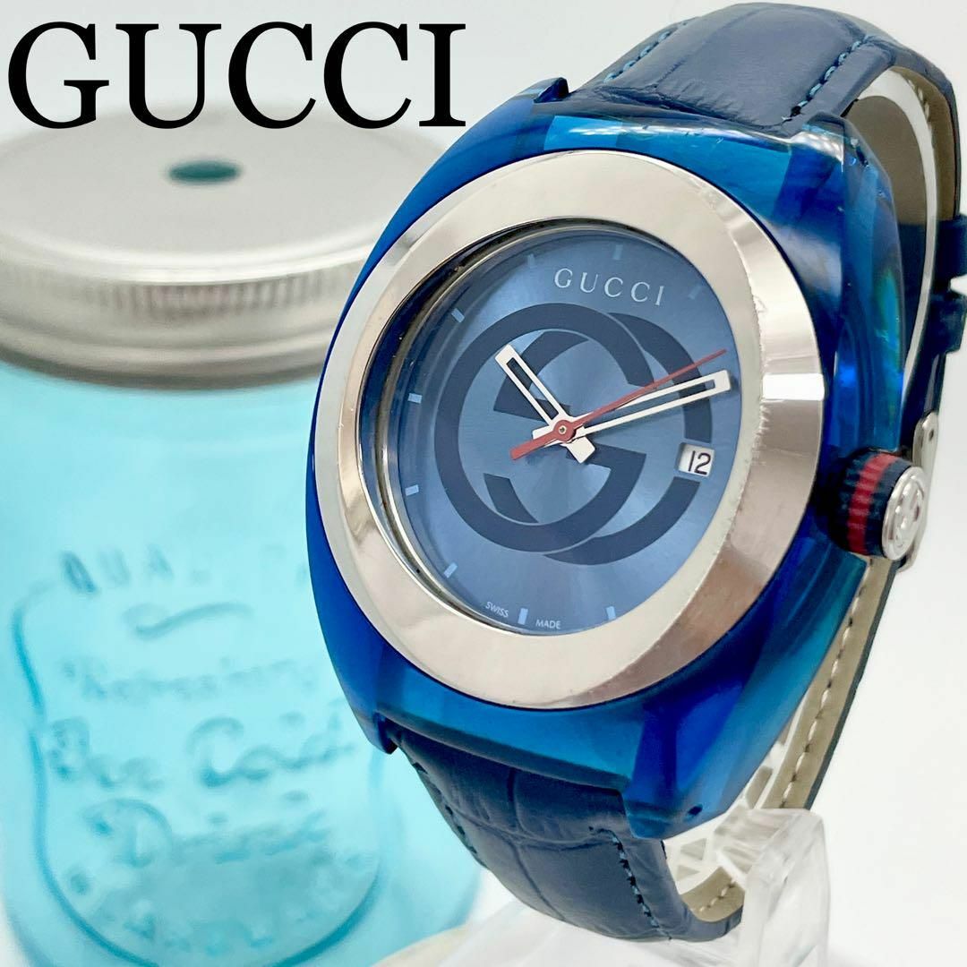 Gucci(グッチ)の571 GUCCI グッチ時計　シンク　メンズ腕時計　ブルー　人気　新品バンド メンズの時計(腕時計(アナログ))の商品写真