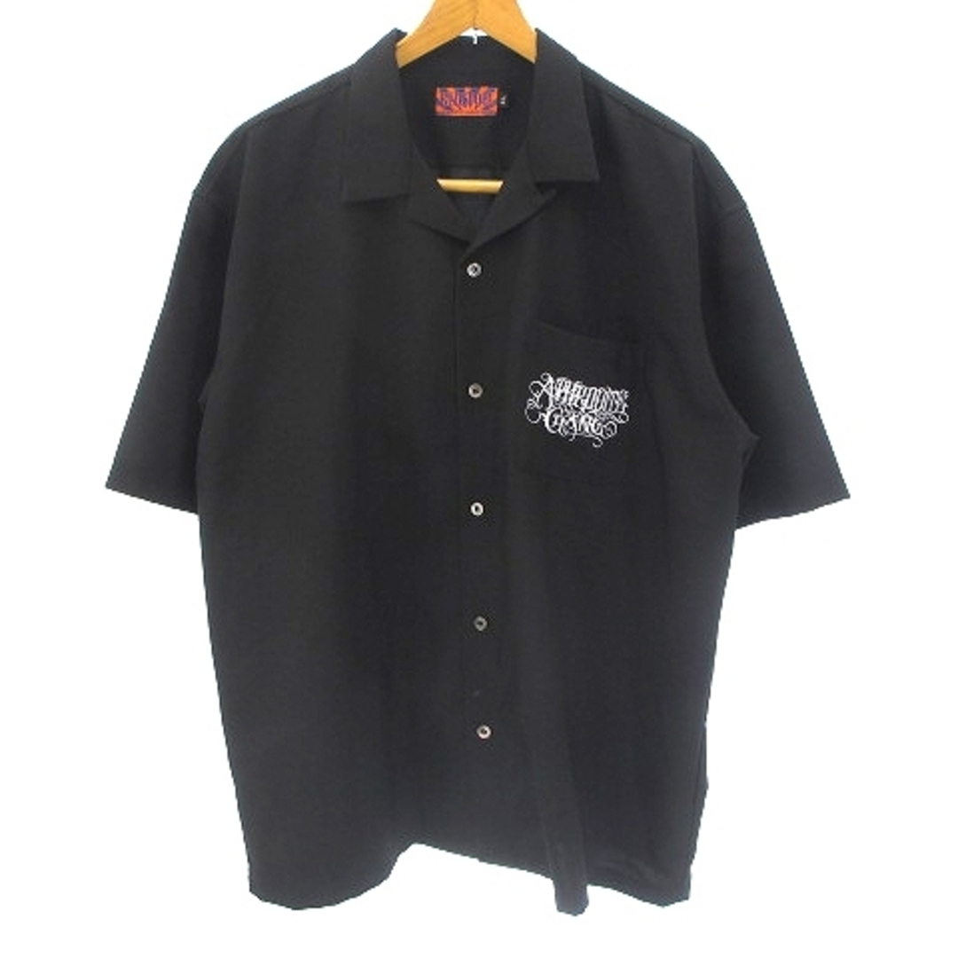 バッズプール オープンカラーシャツ 刺繍 ナイロン混 大きいサイズ XL 黒
