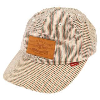 シュプリーム(Supreme)のSUPREME シュプリーム 09AW Striped Denim MFG Leather Patch Logo Hat ストライプ デニム エムエフジーパッチ ロゴキャップ(キャップ)