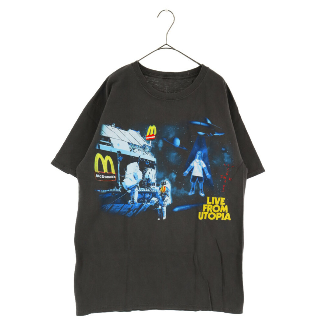 TRAVIS SCOTT トラヴィススコット ×McDonald's Live From Utopia マクドナルド フロントロゴプリント 半袖Tシャツ ブラック CJMD-SS38