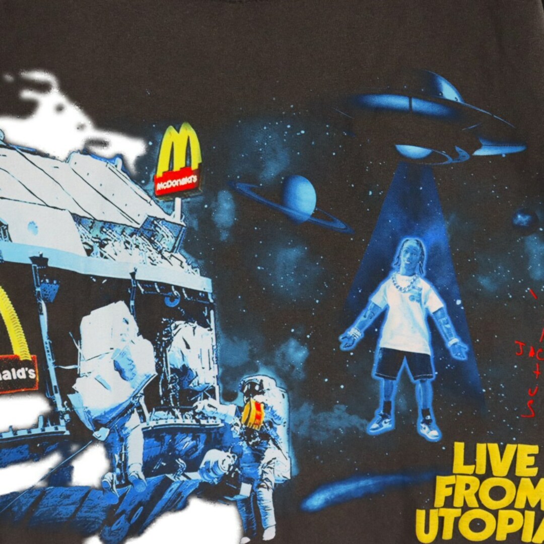 TRAVIS SCOTT トラヴィススコット ×McDonald's Live From Utopia マクドナルド フロントロゴプリント 半袖Tシャツ ブラック CJMD-SS38