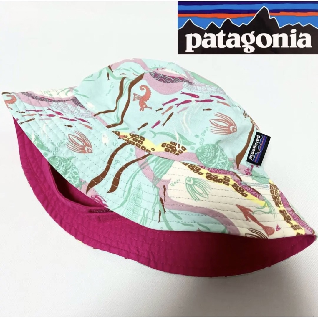 【超美品】patagoniaパタゴニア②KIDS用おさかな総柄リバーシブルハット