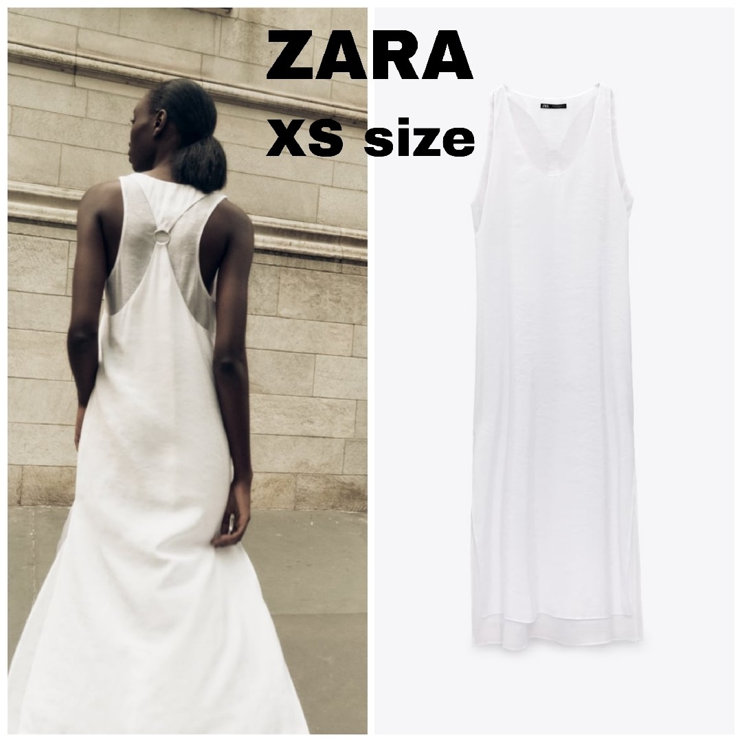 ZARA　バックルディテール ミディワンピース　XSサイズ　ホワイト