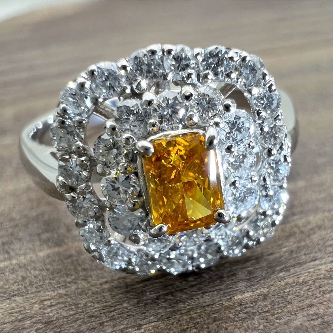 PT950 天然 オレンジダイヤ 0.296ct ダイヤ 0.5ct リングの通販 by