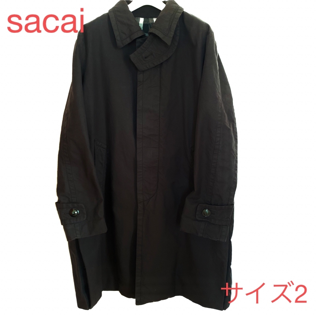 sacai man サカイメンズ エンボス加工ステンカラーコート チェック柄