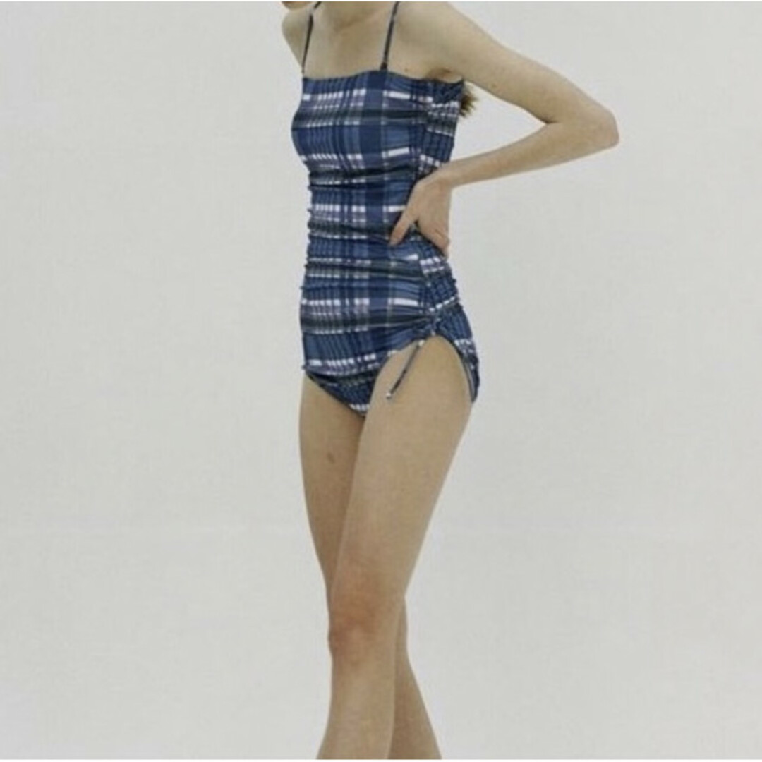 サイド ギャザー 2way スイムウェア ピンク チェック M 綺麗 美品 新品