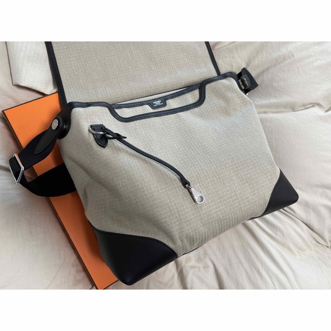 HERMES キャンバス×レザー メッセンジャー ALLBACK ベージュ