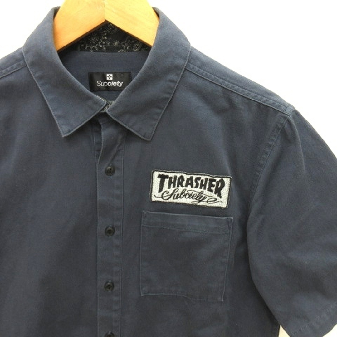 サブサエティ 3 ×THRASHER ヴィンテージ 半袖シャツ コットン 紺 S