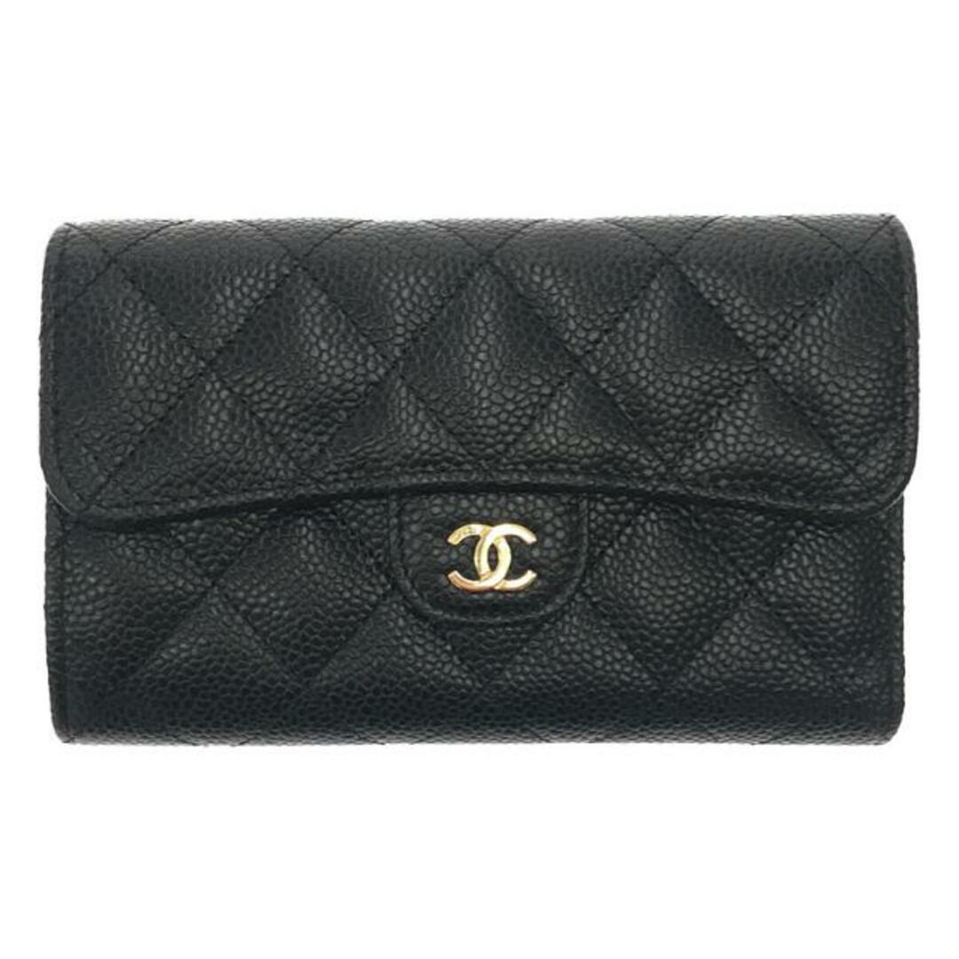 【美品】  CHANEL / シャネル | マトラッセ キャビアスキン クラシックフラップ ウォレット 三つ折り財布 | ー | ブラック | レディースファッション小物