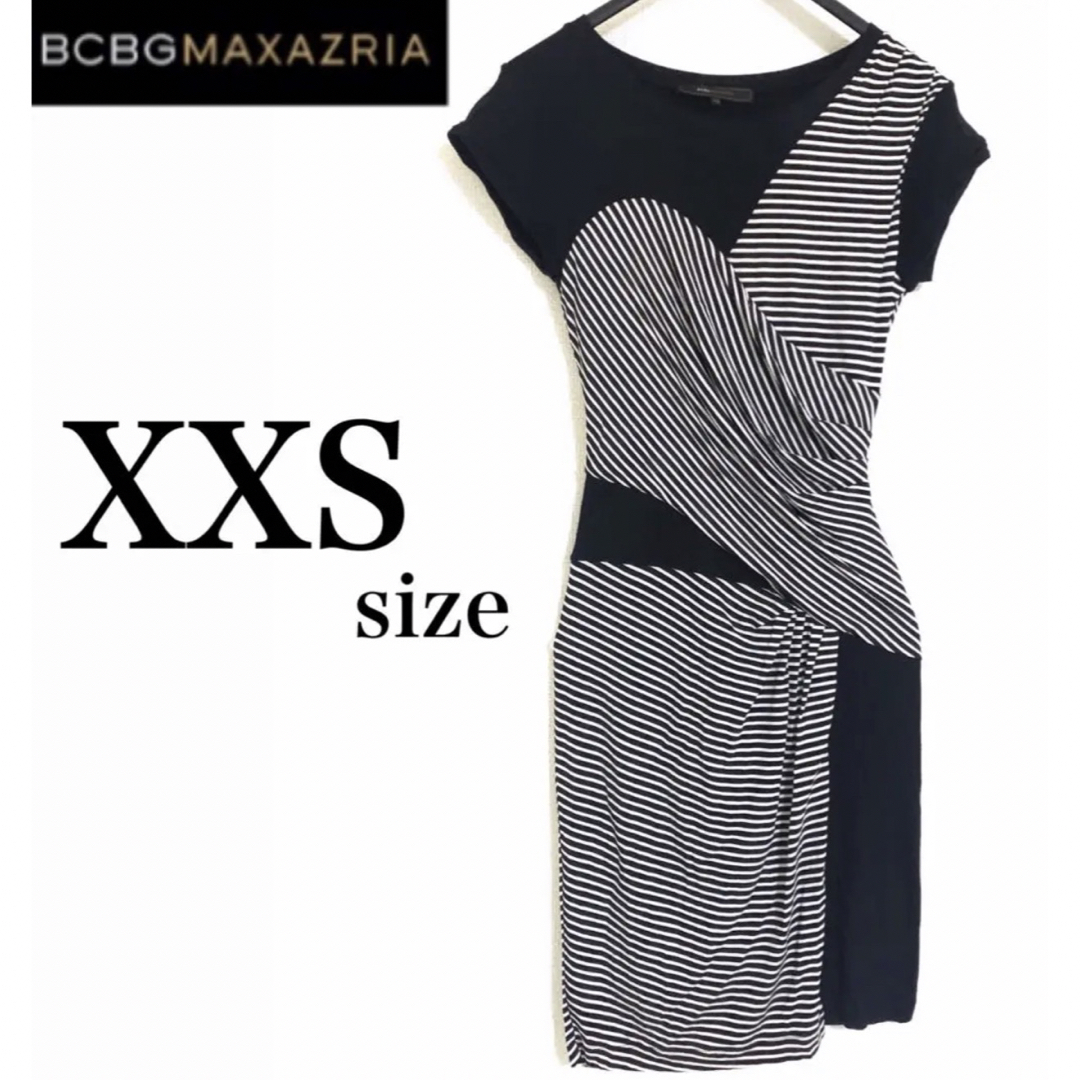 BCBGMaxAzria ✨美品✨ 半袖 切替 ワンピース ビスチェ風 ボーダー ...