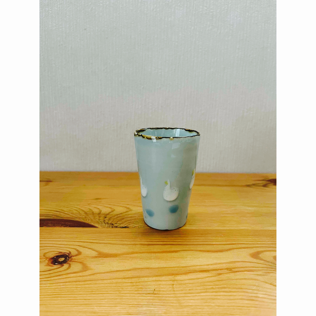 石木文さん コップ 水色スワン タンブラー 鳥 器 陶器 www
