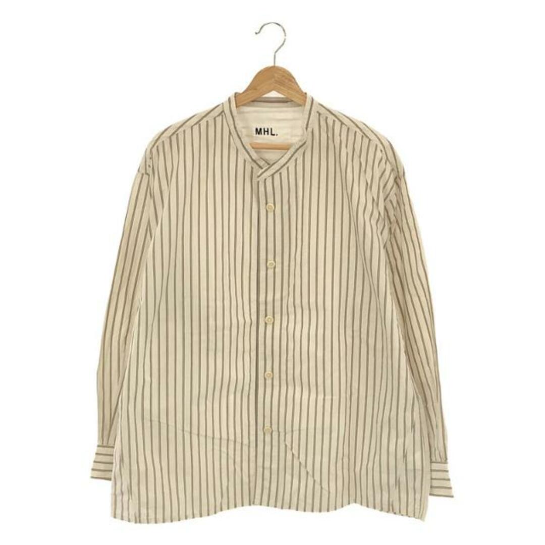 【美品】  MHL. / エムエイチエルマーガレットハウエル | 2022AW | OUTLINE COTTON STRIPE SHIRT / コットン ストライプ バンドカラーシャツ | M | ホワイト/ベージュ | メンズ