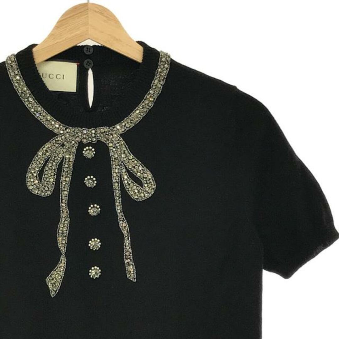 【美品】 GUCCI / グッチ | ラウンドネック リボン ニット | S | ブラック | レディース