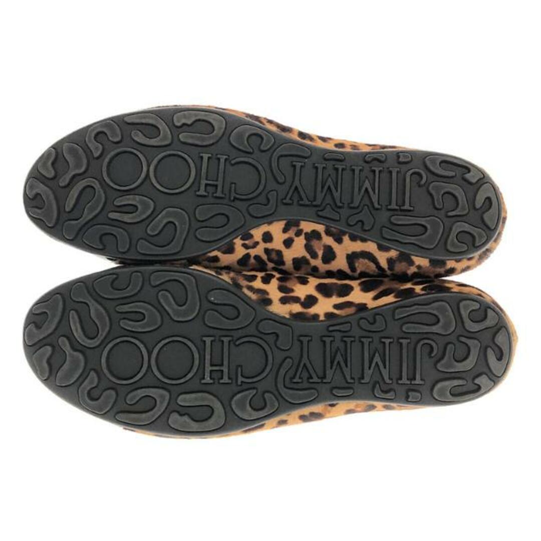 【美品】 JIMMY CHOO / ジミーチュウ | レオパード ハラコ キャップトゥ フラットパンプス | 38 | ブラウン | レディース