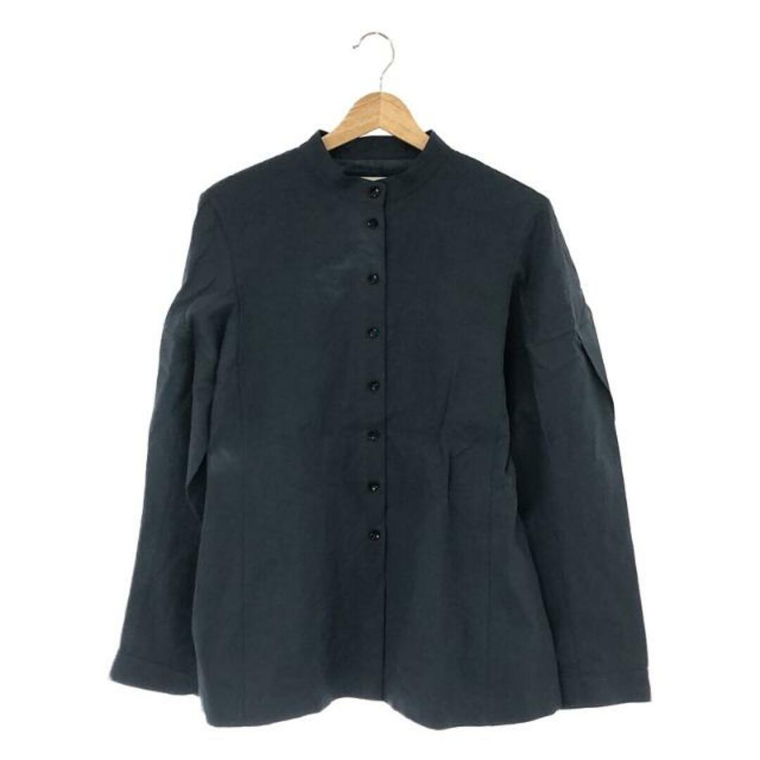 Jil Sander(ジルサンダー)のJIL SANDER / ジルサンダー | リネン バンドカラーシャツ | 36 | ネイビー | レディース レディースのトップス(シャツ/ブラウス(半袖/袖なし))の商品写真