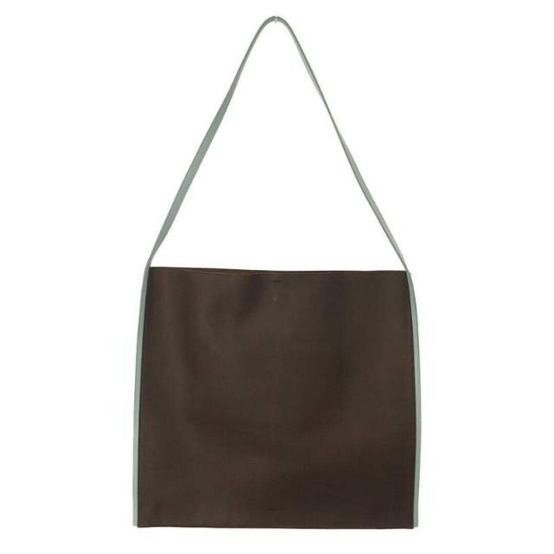 【美品】  JIL SANDER / ジルサンダー | border leather tote / ボーダー オールレザー スクエア ショルダーバッグ | ー | ダークブラウン/ブルー | レディース