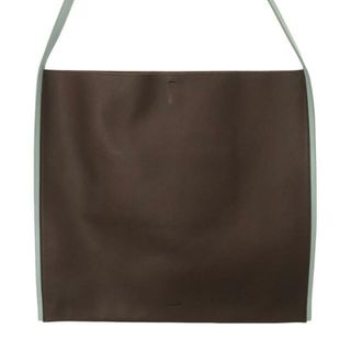 【美品】  JIL SANDER / ジルサンダー | border leather tote / ボーダー オールレザー スクエア ショルダーバッグ | ー | ダークブラウン/ブルー | レディース