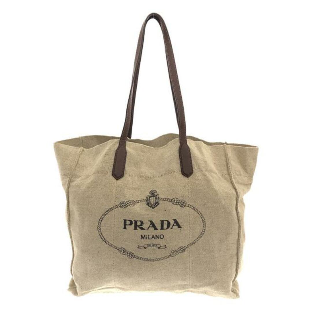 【美品】 PRADA / プラダ | レザー切替 リネン トートバッグ | ー | ベージュ | レディース