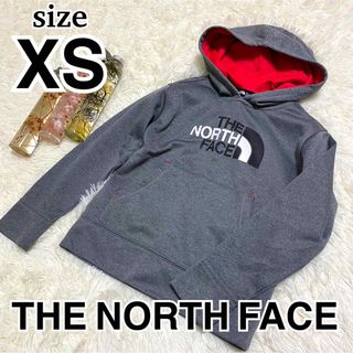 ザノースフェイス(THE NORTH FACE)の極美品　ザノースフェイス　プルオーバー　パーカー　フード　グレー　レッド　XS(ジャケット/上着)