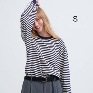 ユニクロ(UNIQLO)の《新品》UNIQLO ウォッシュコットンボーダークルーネックTシャツ（長袖）(Tシャツ(長袖/七分))