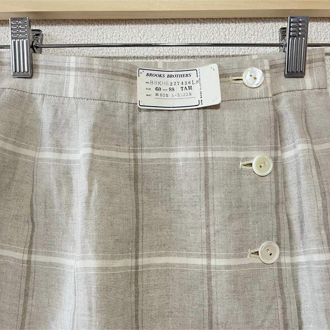 Brooks Brothers(ブルックスブラザース)の【新品】ブルックスブラザーズ　麻　チェックスカート　7号　タグ付き　日本製 レディースのスカート(ひざ丈スカート)の商品写真