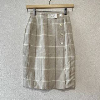 ブルックスブラザース(Brooks Brothers)の【新品】ブルックスブラザーズ　麻　チェックスカート　7号　タグ付き　日本製(ひざ丈スカート)