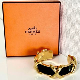 エルメス(Hermes)の激レア HERMES エルメス クロス バングル ゴールド ブラック 黒(ブレスレット/バングル)