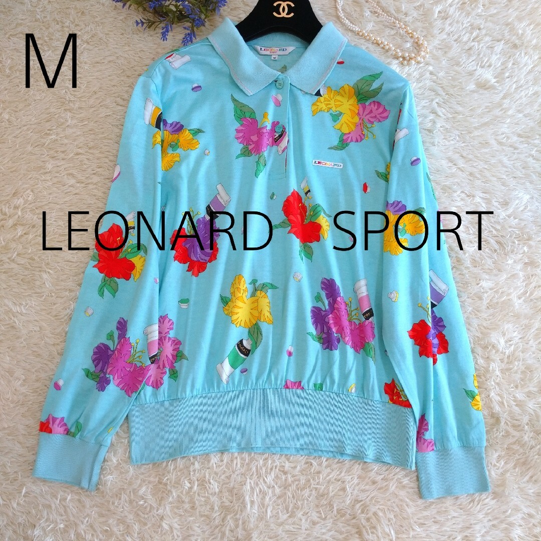 LEONARD SPORT カットソー ポロシャツ 長袖 花柄 絵の具柄 M