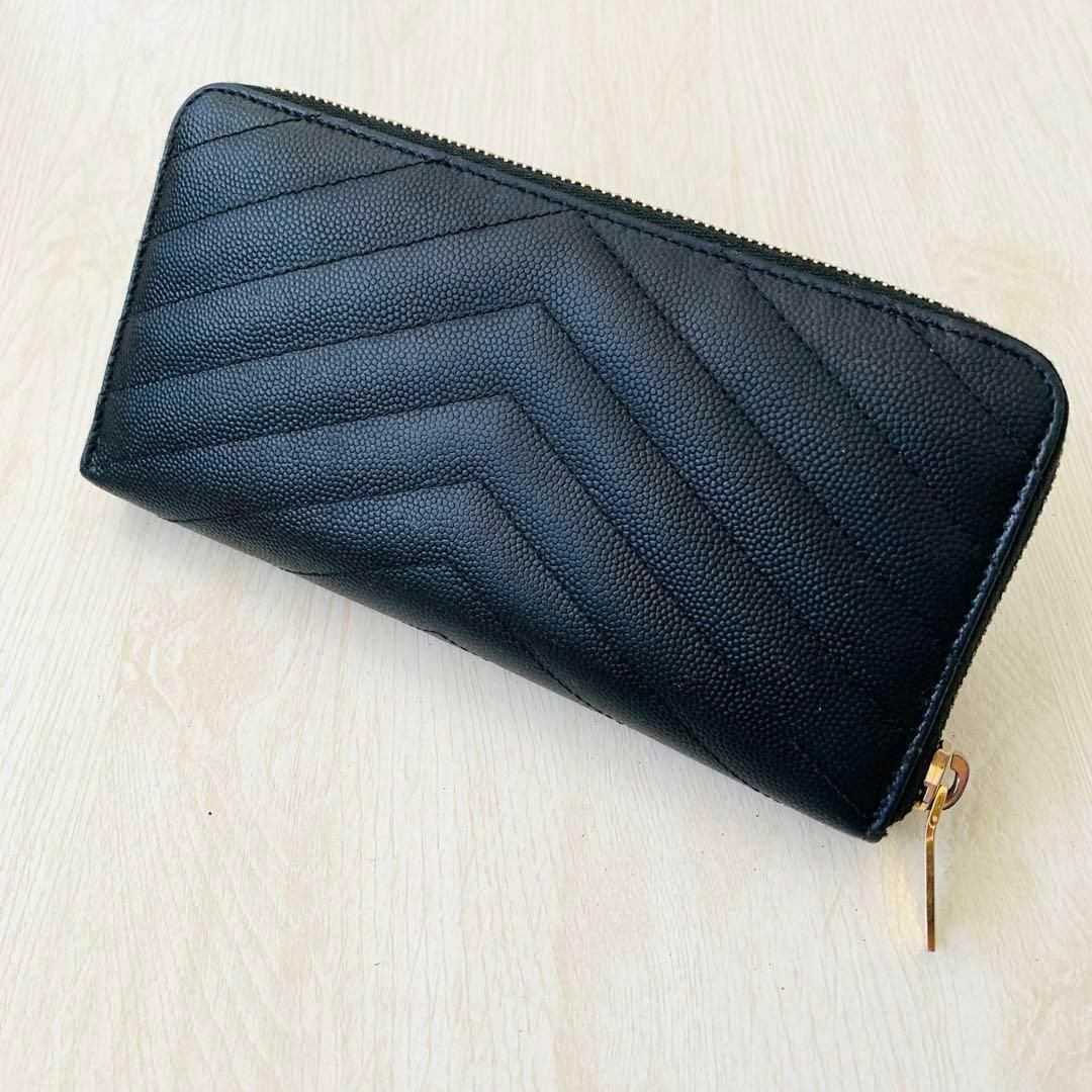 Yves Saint Laurent(イヴサンローラン)の【イヴサンローラン】YSL ロゴ 金具 Yステッチ 長財布 黒 ラウンドジップ レディースのファッション小物(財布)の商品写真