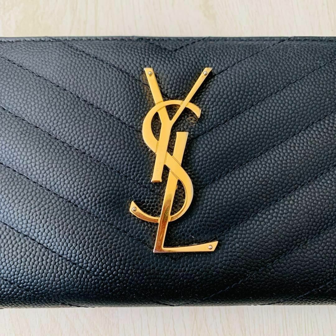 Yves Saint Laurent(イヴサンローラン)の【イヴサンローラン】YSL ロゴ 金具 Yステッチ 長財布 黒 ラウンドジップ レディースのファッション小物(財布)の商品写真