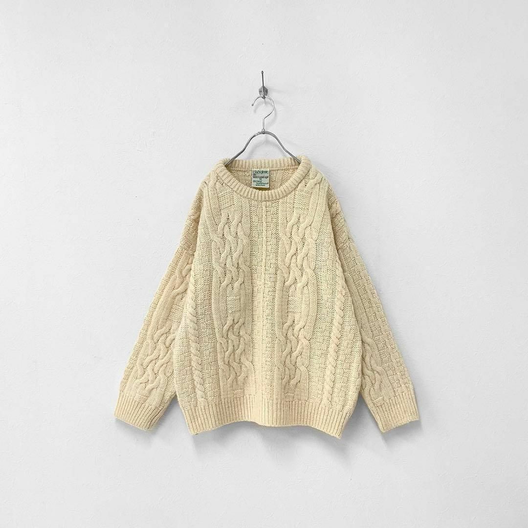 美品 80s Fishermans knit  アランニット ハンドニット 生成