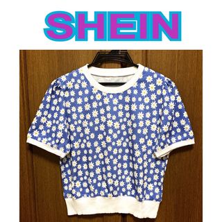 SHEIN (シーン) マーガレット柄 半袖 トップス (ブルー系)(カットソー(半袖/袖なし))