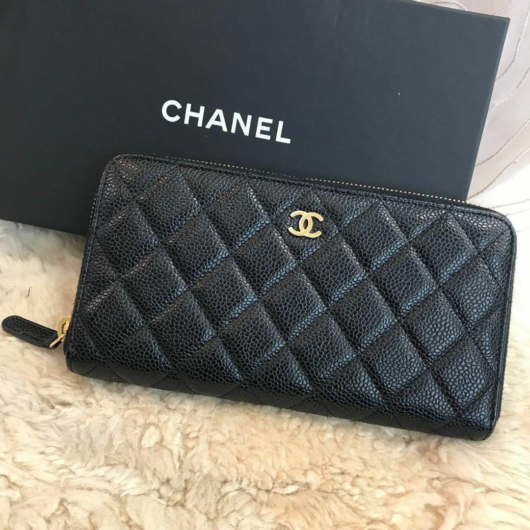 ☆未使用品☆CHANEL キャビアスキン ラウンドファスナー長財布 ココ ...