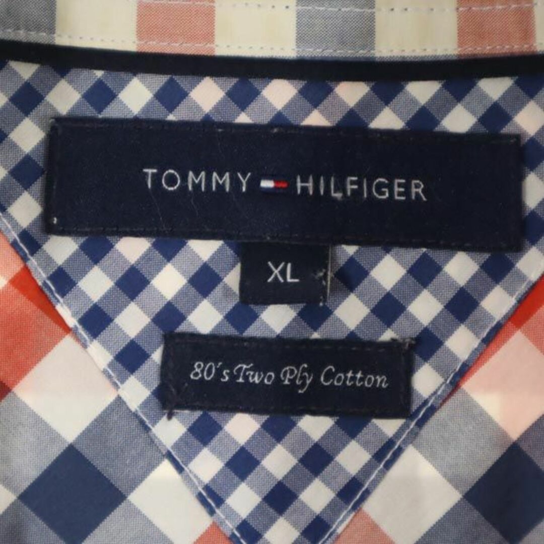 トミーヒルフィガー チェック柄 長袖 ボタンダウンシャツ XL レッド×ホワイト×ネイビー TOMMY HILFIGER ロゴ メンズ 【中古】  【230827】 メール便可