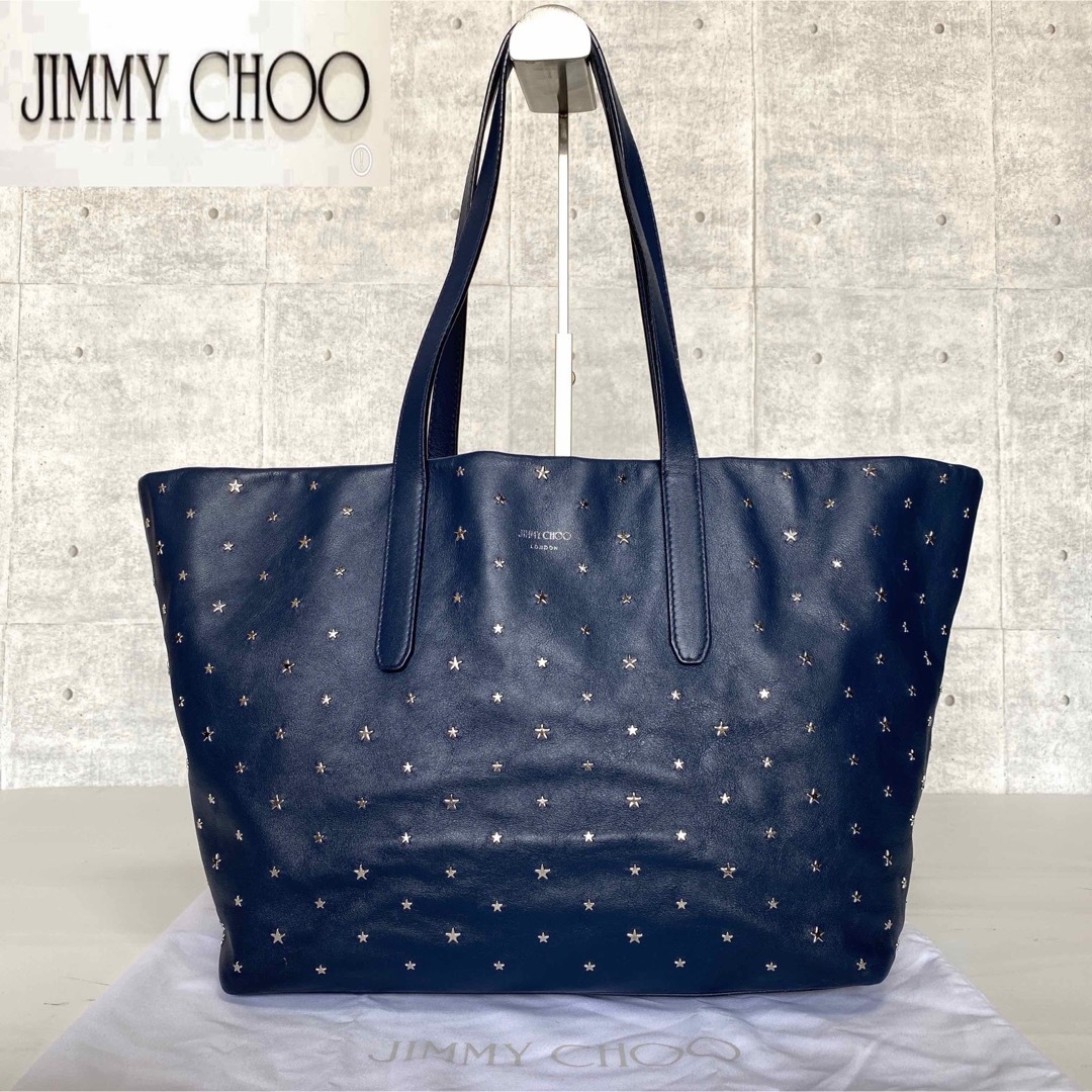 【極美品】JIMMY CHOO SOFIA/M ネイビー スター トートバッグ