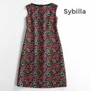 シビラ(Sybilla)の703*美品 シビラ Sybilla ノースリーブ 刺繍 Aラインワンピース(ひざ丈ワンピース)