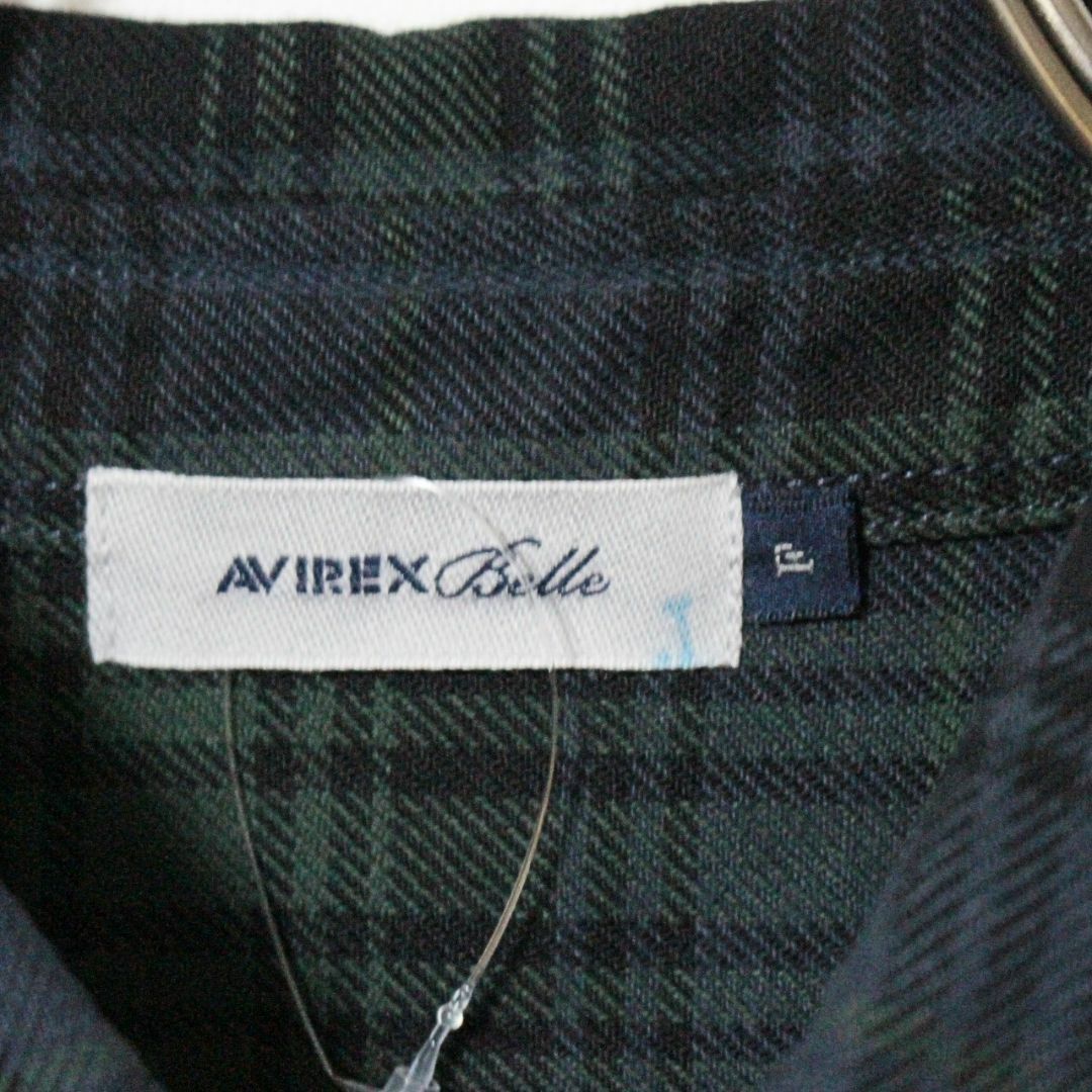 新品 アヴィレックス 刺繍 ミリタリーチェックシャツワンピース Fサイズ 紺緑系