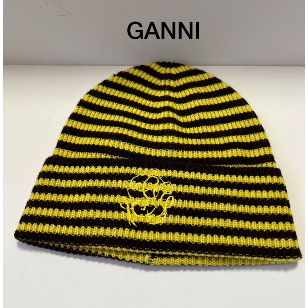 新品 GANNI ガニー リブ編みウール&カシミヤ混 ビーニー ニット帽