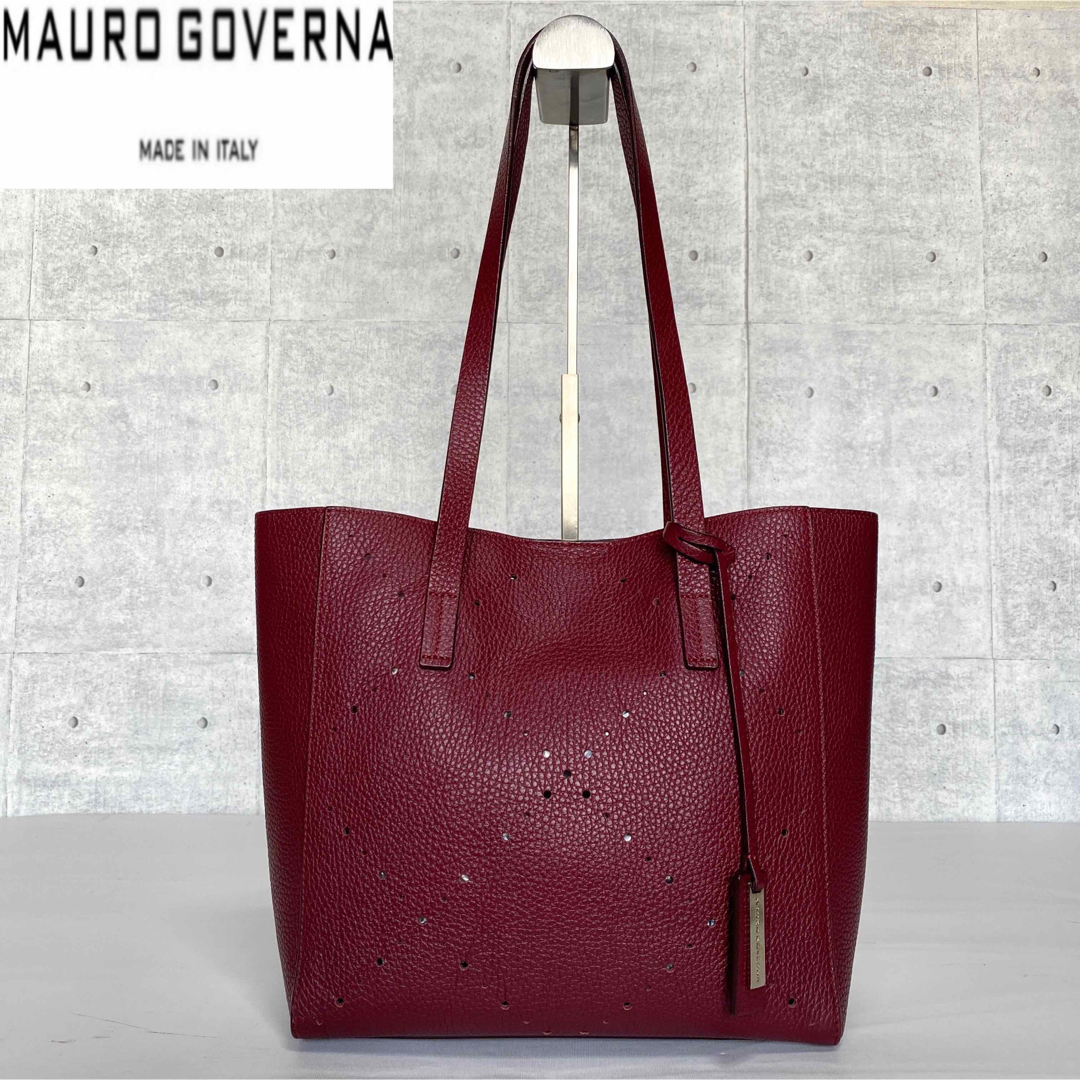 【美品】MAURO GOVERNA BORSA6232 ボルドー トートバッグロイヤルブランド0817