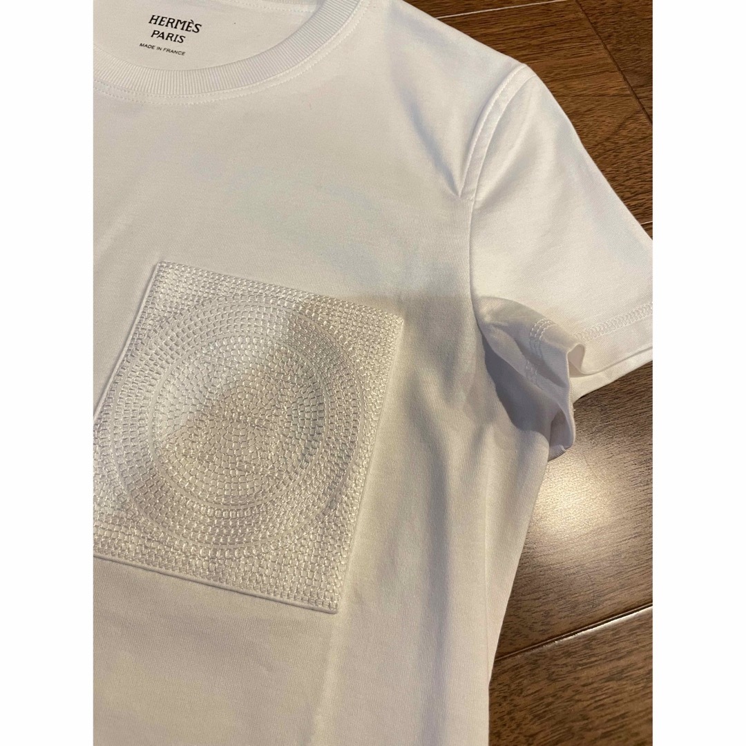 【新品未使用】エルメス Tシャツ 刺繍入りポケット 34 ホワイト