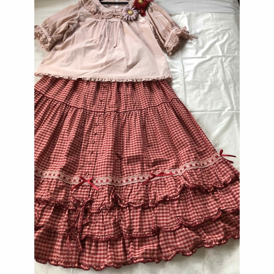 PINKHOUSE(ピンクハウス) 裾刺繍ギンガムチェックフレアスカート