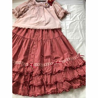 ピンクハウス(PINK HOUSE)のピンクハウス❤️【美品】カラーギンガムチェックの裾がかわいいロングスカート❤️(ロングスカート)