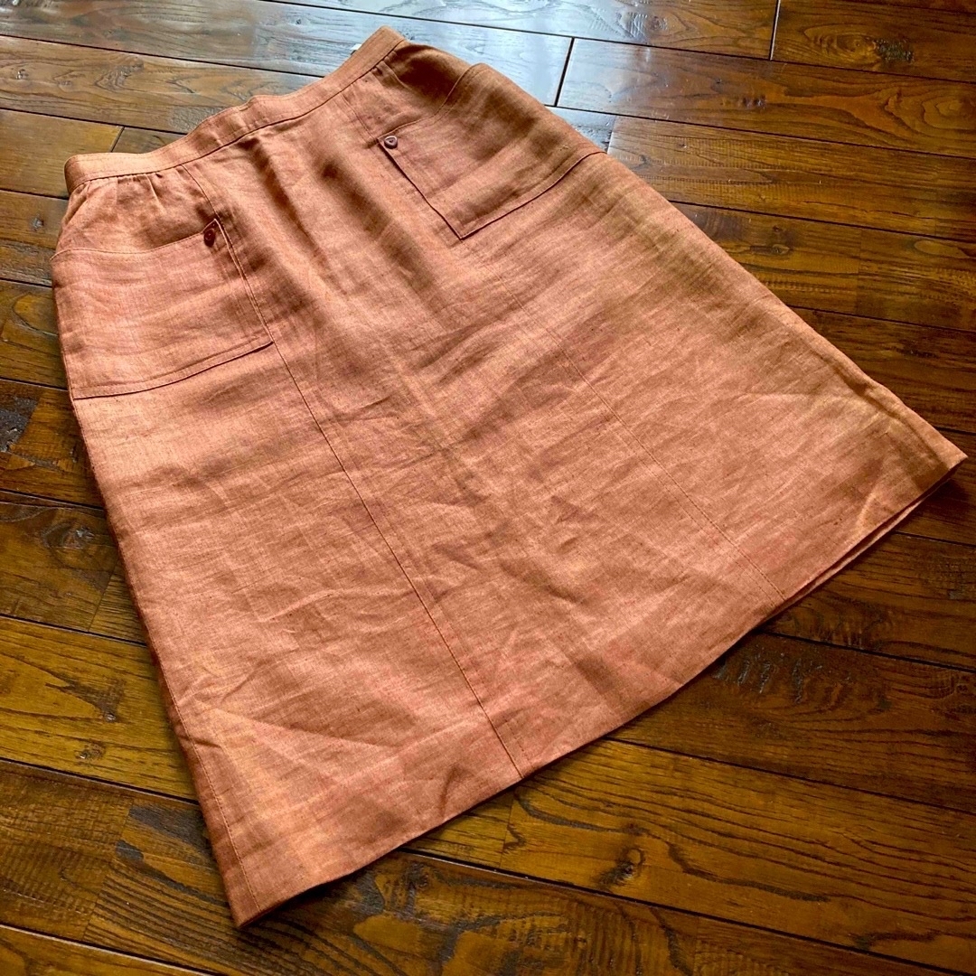 美品！サンペトロ 麻 リネン 100% テラコッタ レンガ色 台形スカート レディースのスカート(ひざ丈スカート)の商品写真