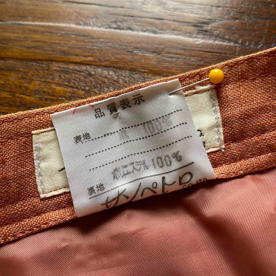 美品！サンペトロ 麻 リネン 100% テラコッタ レンガ色 台形スカート レディースのスカート(ひざ丈スカート)の商品写真