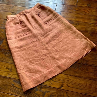美品！サンペトロ 麻 リネン 100% テラコッタ レンガ色 台形スカート(ひざ丈スカート)