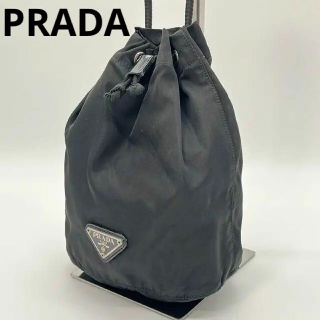 PRADA - 美品 プラダ ミニポーチ 巾着 三角ロゴプレート イタリア製