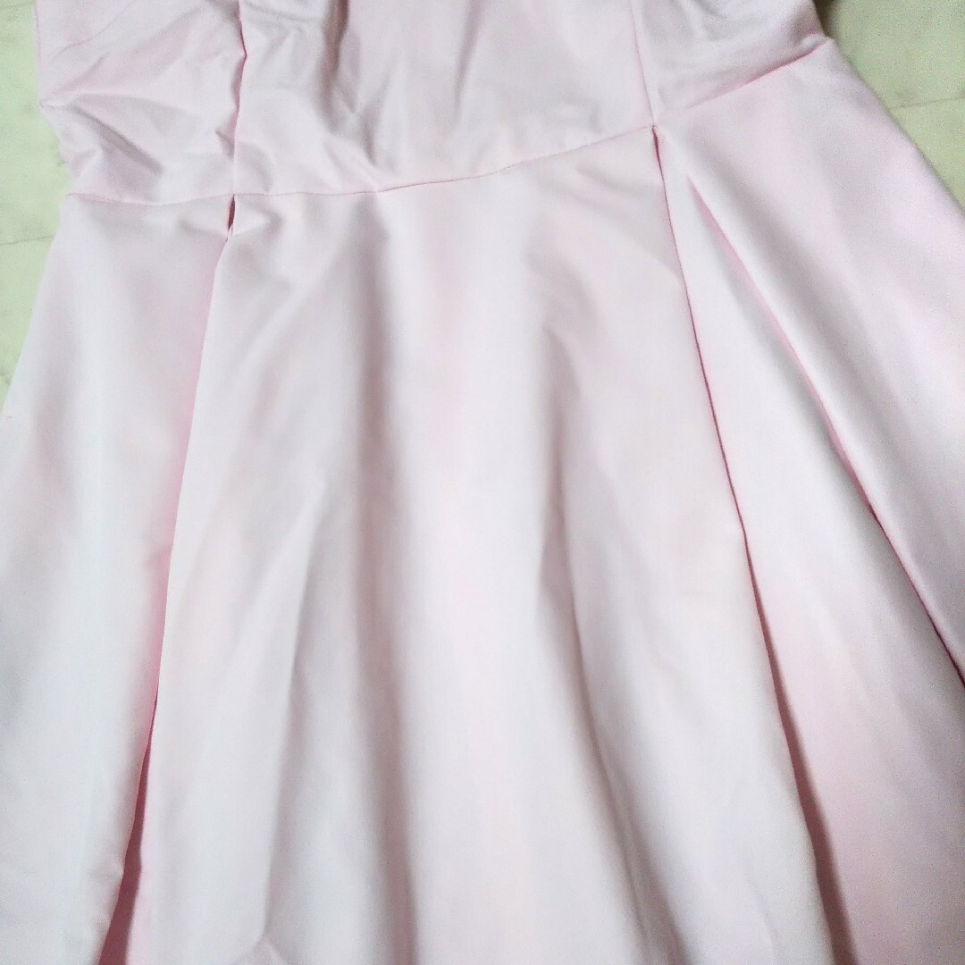 自作 ピンク フレアワンピース 大きいサイズ 膝丈 ノースリーブ ドレス お嬢様 レディースのワンピース(ひざ丈ワンピース)の商品写真